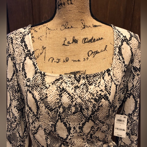 Bar lll British Beige Multi Ruffle Faux Wrap Dress - Size L - Picture 3 of 7